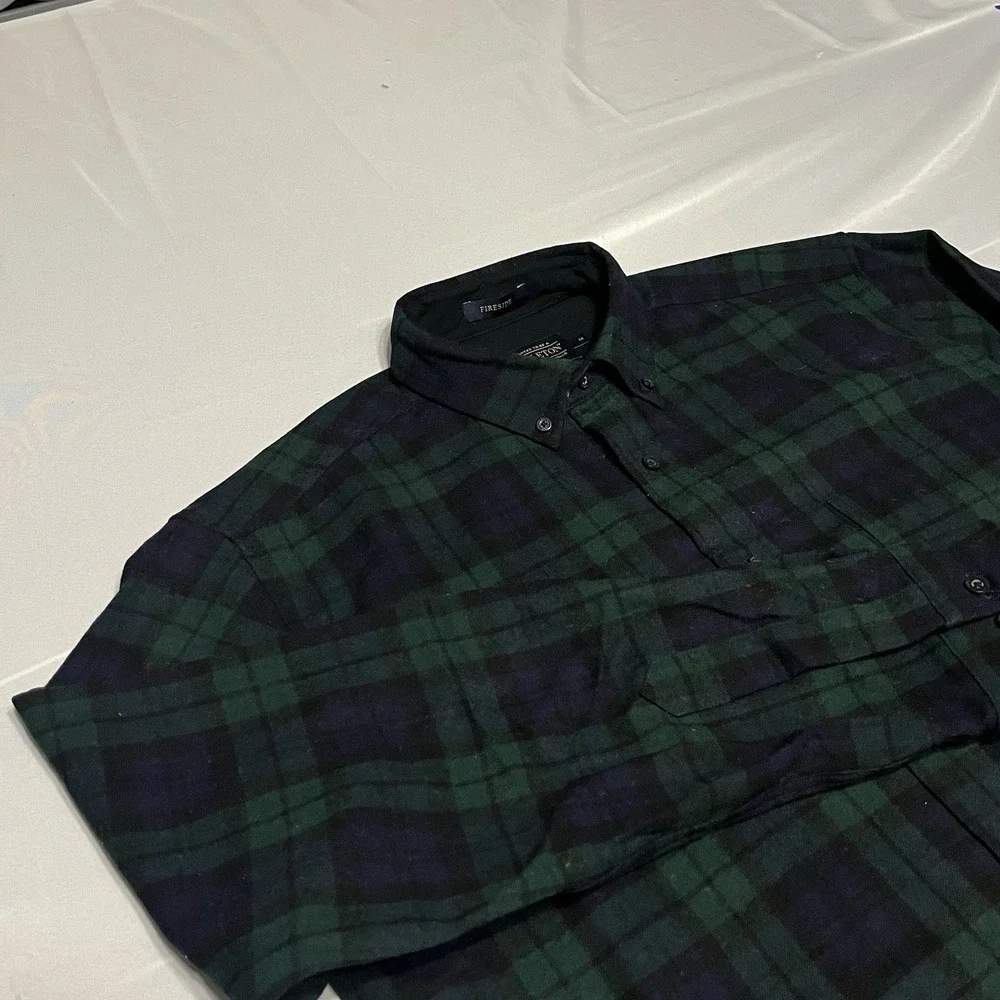 Pendleton Fireside Shirt Mens M Green Black Watch Tartan Plaid Wool Button Up